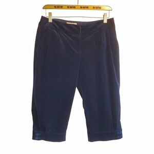 Reneevon Navy Blue Velvet Capri Pants Button Hem Whimsigoth Dark Academia Size 2